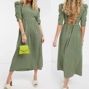 Topshop Gingham Dress: Greenish Yellow and Black Size 8 but fits a 6